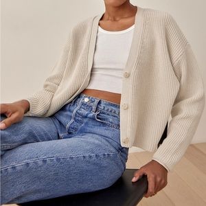 Reformation Elke Cotton Cardigan in Oatmeal- NWT